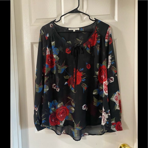DANIEL RAINN Floral Blouse/See-Through Sz L. - Picture 1 of 11